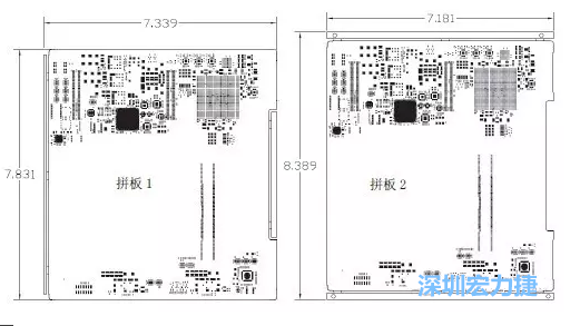 如圖11所示在兩種拼板中PCB單元的邊條位置不同，拼板1中邊條在長邊方向，而拼板2中邊條在短邊方向-深圳宏力捷