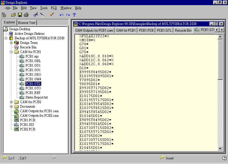 要檢查各Gerber輸出文件，則在瀏覽器中打開CAM Output for PCB1，即可看到一系列Gerber輸出文件。