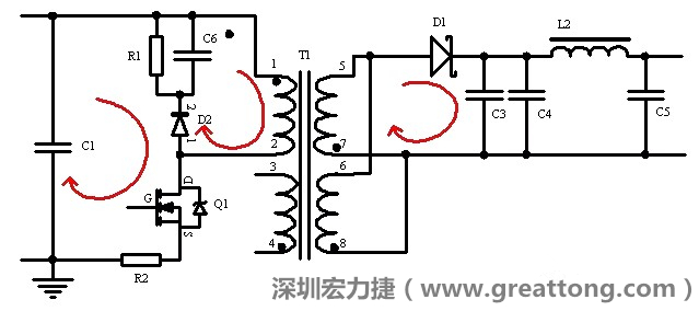 元件布局的時候，要優先考慮高頻脈沖電流和大電流的環路面積，盡可能地減小,以抑制開關電源的輻射干擾