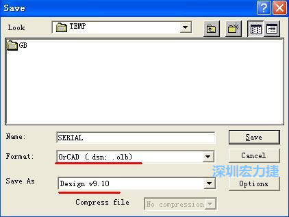 選擇菜單 File－Save As，輸出格式選 ORCAD 9.10。