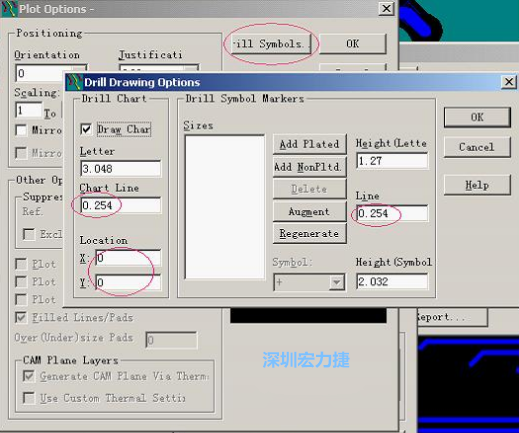 轉孔圖時也需在Customize Document欄點擊Option，在彈出的Plot Options-窗口中選擇Drill Symbols