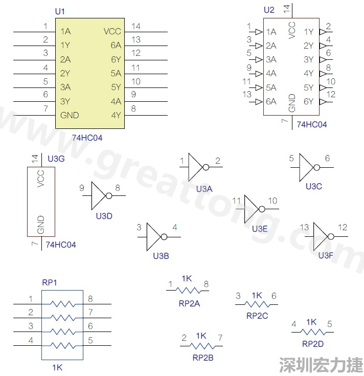 圖1 半導體元件供應商所畫的電路圖符號是模擬元件的接腳圖，而非訊號流程。