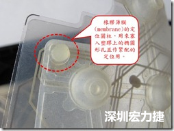 橡膠薄膜(membrane)的定位圓柱，可以用來塞入塑膠上的橢圓形孔洞，最為緊配的定位之用。