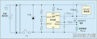 圖1：一個簡單的-48V熱插拔電路。