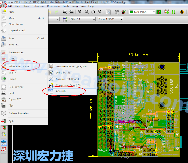 在Kicad的PCB Editor, 點選 File->Fabrication Outputs->BOM File, 即可產生一個 .csv 的Excel 檔案。