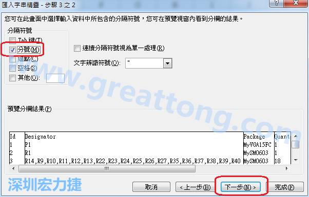新增一個新的Excel文檔，[資料]匯入[從文字檔]，然后選擇剛產生的BOM (.csv)檔案，并以"分號"作為分隔符號。