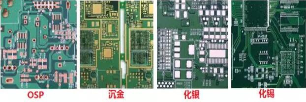 表面工藝分：熱風整平，沉金， 化銀， 化錫， OSP 等幾種表面工藝